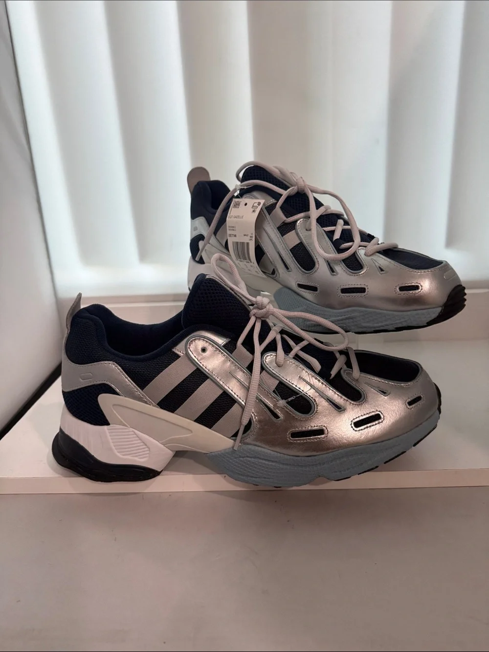 adidas Silver and Navy Athletic Running Shoes
